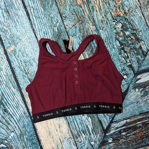 Torrid NWT 0x Lightly Lined Burgundy Rib Henley Bralette - Picture 3 of 6